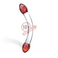 Изогнутый двусторонний фаллос из стекла Red Head, 22 см