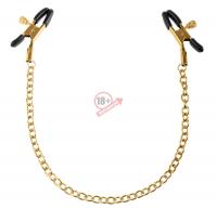 Чёрные с золотом зажимы на соски Gold Chain Nipple Clamps