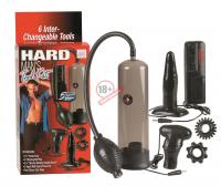 Набор для мужчин Hard Mans Tool Kit: вакуумная помпа, анальная пробка, эрекционные кольца и виброяичко