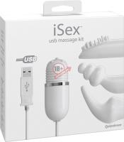 Белый вибромассажер с набором насадок USB MASSAGE KIT на проводе USB