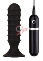 Чёрный вибромассажер для анальной стимуляции MENZSTUFF RIBBED TORPEDO - 13 см.