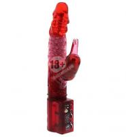 Красный вибратор с клиторальным отростком JK UNDENIABLE 7.5 PEARL DIVER - 19 см.