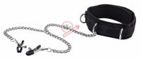 Чёрный воротник с зажимами для сосков Velcro Collar