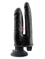 Двойной чёрный вибратор со съемной присоской Double Vibrating Double Penetrator - 20,3 см.