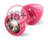 Розовая пробка с чёрным кристаллом ANNI round Pink T1 Black Diamond - 6 см.