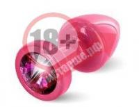 Розовая пробка с малиновым кристаллом ANNI round Pink T1 Fuschia - 6 см.