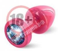 Розовая пробка с голубым кристаллом ANNI round Pink T1 Blue - 6 см.