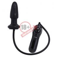 Чёрная анальная пробка с вибрацией и расширением Inflatable Plug - 12 см.