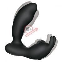 Чёрный массажёр простаты Prostate Rabbit с вибрацией и пультом ДУ