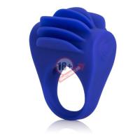 Синее эрекционное кольцо с рёбрышками и вибрацией Silicone Fluttering Enhancer