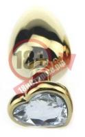 Золотистая пробка с прозрачным кристаллом-сердечком - 8 см.