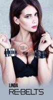 Черные наручники Linda Black с зеркальным элементом и ремнями