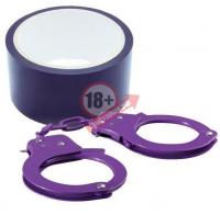 Набор для фиксации BONDX METAL CUFFS AND RIBBON: фиолетовые наручники из листового материала и липкая лента