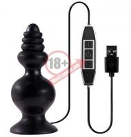 Чёрная фигурная пробка с вибрацией, работающая от USB, MENZSTUFF SPINDLE 10FUNCTION BUTT PLUG