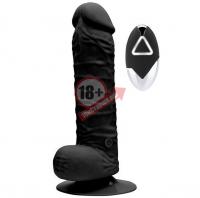 Чёрный реалистик на присоске и с пультом ДУ PURRFECT SILICONE DELUXE REMOTE VIBE 7IN - 18 см.