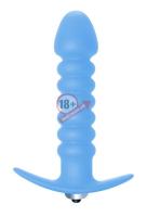 Голубая  анальная пробка с вибрацией Twisted Anal Plug - 13 см.