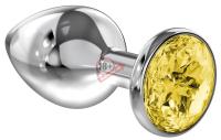 Большая серебристая анальная пробка Diamond Yellow Sparkle Large с жёлтым кристаллом - 8 см.