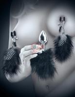 Набор Feather Nipple Clamps & Butt Plug: зажимы на соски и анальная пробка с пёрышками
