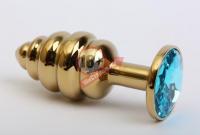 Золотистая рифлёная пробка с голубым стразом - 8,2 см.