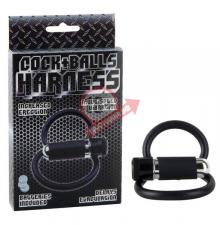 Черное двойное эрекционное кольцо COCK+BALLS HARNESS W. MULTISPEED BULLET