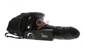 Мужской фаллопротез с вибрацией ROBOTIC MALE STRAP-ON BLACK - 17 см.
