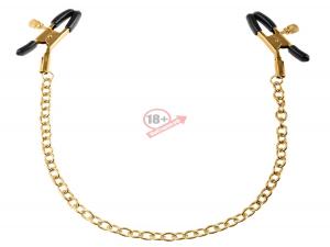 Чёрные с золотом зажимы на соски Gold Chain Nipple Clamps
