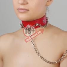 Красный ошейник из натуральной кожи