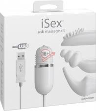 Белый вибромассажер с набором насадок USB MASSAGE KIT на проводе USB