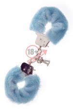 Голубые меховые наручники METAL HANDCUFF WITH PLUSH BLUE