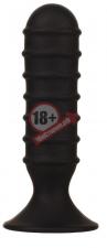 Чёрный силиконовый анальный массажер MENZSTUFF RIBBED TORPEDO DONG - 13 см.
