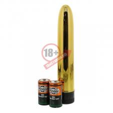 Золотистый классический вибратор с идеально гладкой поверхностью SLIM-LINE VIBRATOR GOLD - 17 см.