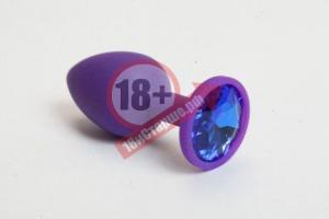 Фиолетовая силиконовая пробка с синим стразом - 7,1 см.