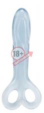 Голубой анальный массажер SOFT FLEX 2 FINGER HANDLE PROBE - 12 см.