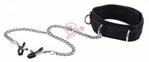 Чёрный воротник с зажимами для сосков Velcro Collar