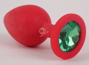 Красная силиконовая пробка с зеленым кристаллом - 9,5 см.