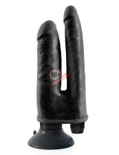 Двойной чёрный вибратор со съемной присоской Double Vibrating Double Penetrator - 20,3 см.
