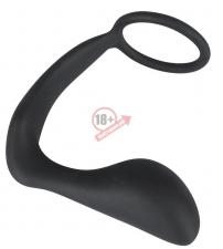 Чёрное эрекционное кольцо с анальной пробкой Black Velvets Ring & Plug