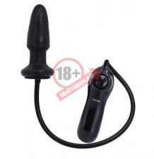 Чёрная анальная пробка с вибрацией и расширением Inflatable Plug - 12 см.