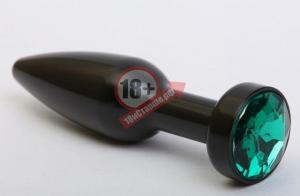 Чёрная удлинённая пробка с зелёным кристаллом - 11,2 см.