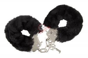 Чёрные меховые наручники с ключиками Furry Handcuffs