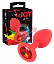 Красная силиконовая анальная пробка с красным кристаллом Joy - 7,2 см.