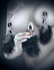 Набор Feather Nipple Clamps & Butt Plug: зажимы на соски и анальная пробка с пёрышками
