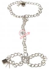 Фиксация на шею и запястья в виде цепей с замочками Bad Kitty Metal collar and chain