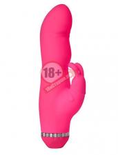 Розовый вибратор с клиторальным стимулятором PURRFECT SILICONE DELUXE DUOVIBE - 17,5 см.